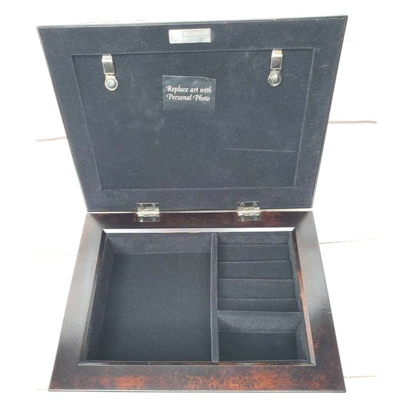 Elegant Expresso Brown Velvet Interior Picture Frame Sectional Jewelry Box - Picture 4 of 12